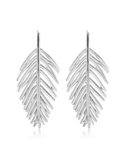 Hollow Leaf Bold Fashion Women Statement Alloy Earrings - Silver