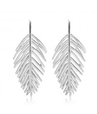 Hollow Leaf Bold Fashion Women Statement Alloy Earrings - Silver