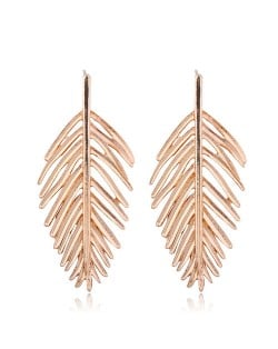 Hollow Leaf Bold Fashion Women Statement Alloy Earrings - Golden