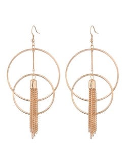 Linked Hoops with Alloy Tassel Design Golden Fashion Earrings