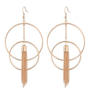 Linked Hoops with Alloy Tassel Design Golden Fashion Earrings