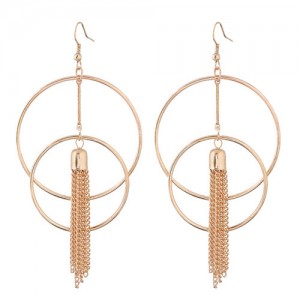 Linked Hoops with Alloy Tassel Design Golden Fashion Earrings