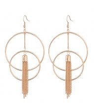 Linked Hoops with Alloy Tassel Design Golden Fashion Earrings