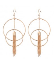 Linked Hoops with Alloy Tassel Design Golden Fashion Earrings