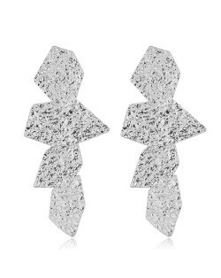 Coarse Surface Leaves Combo Bold Design Women Statement Earrings - Silver