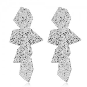 Coarse Surface Leaves Combo Bold Design Women Statement Earrings - Silver