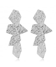 Coarse Surface Leaves Combo Bold Design Women Statement Earrings - Silver
