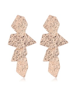 Coarse Surface Leaves Combo Bold Design Women Statement Earrings - Golden