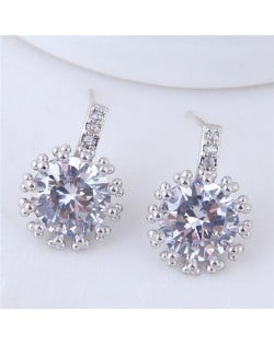 Shining Cubic Zirconia Inlaid High Fashion Women Statement Earrings - Silver