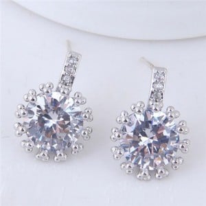Shining Cubic Zirconia Inlaid High Fashion Women Statement Earrings - Silver