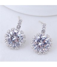 Shining Cubic Zirconia Inlaid High Fashion Women Statement Earrings - Silver