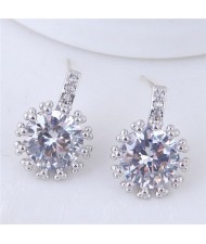 Shining Cubic Zirconia Inlaid High Fashion Women Statement Earrings - Silver