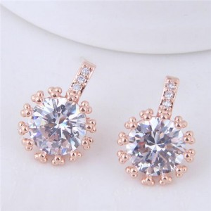 Shining Cubic Zirconia Inlaid High Fashion Women Statement Earrings - Golden