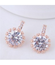 Shining Cubic Zirconia Inlaid High Fashion Women Statement Earrings - Golden