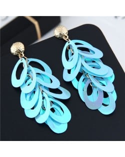 Resin Leaves Cluster Dangling Pendant Design High Fashion Costume Earrings - Blue