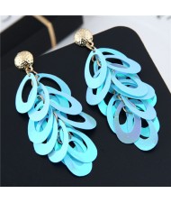 Resin Leaves Cluster Dangling Pendant Design High Fashion Costume Earrings - Blue