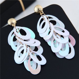Resin Leaves Cluster Dangling Pendant Design High Fashion Costume Earrings - White