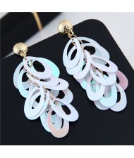 Resin Leaves Cluster Dangling Pendant Design High Fashion Costume Earrings - White