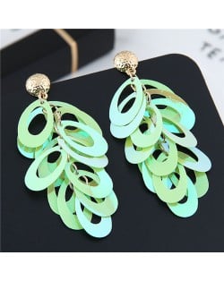 Resin Leaves Cluster Dangling Pendant Design High Fashion Costume Earrings - Green