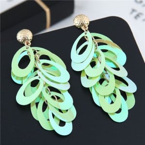 Resin Leaves Cluster Dangling Pendant Design High Fashion Costume Earrings - Green