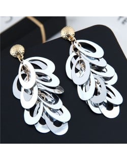 Resin Leaves Cluster Dangling Pendant Design High Fashion Costume Earrings - Gray