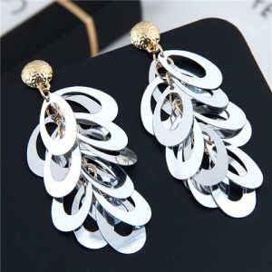 Resin Leaves Cluster Dangling Pendant Design High Fashion Costume Earrings - Gray