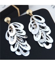 Resin Leaves Cluster Dangling Pendant Design High Fashion Costume Earrings - Gray