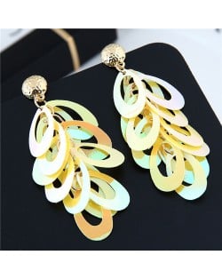 Resin Leaves Cluster Dangling Pendant Design High Fashion Costume Earrings - Yellow