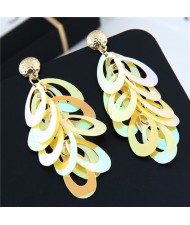 Resin Leaves Cluster Dangling Pendant Design High Fashion Costume Earrings - Yellow