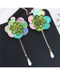 Glistening Flower with Bead Tassel Design Summer Fashion Costume Earrings - Green