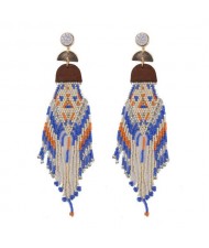 Bohemian Style Beads Tassel Long Earrings - Blue