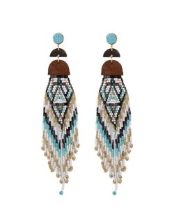 Flower and Leaves Dangling Hoop Chunky Fashion Statement Earrings - Blue