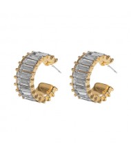 Rhinestone Inlaid Semicircular Earrings - White