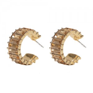 Rhinestone Inlaid Semicircular Earrings - Champagne