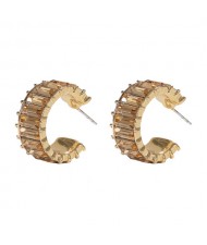 Rhinestone Inlaid Semicircular Earrings - Champagne