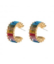 Rhinestone Inlaid Semicircular Earrings - Multicolor