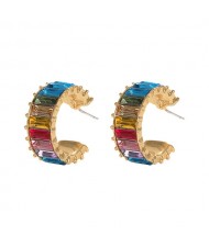 Rhinestone Inlaid Semicircular Earrings - Multicolor