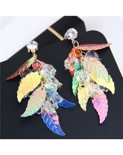 Colorful Leaves Dangling Cluster Chunky Fashion Costume Earrings