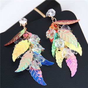 Colorful Leaves Dangling Cluster Chunky Fashion Costume Earrings