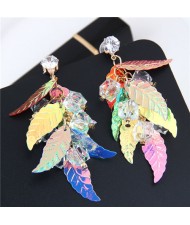 Colorful Leaves Dangling Cluster Chunky Fashion Costume Earrings