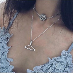 Sunflower and Hanger Pendants Dual Layers High Fashion Costume Necklace