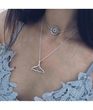 Sunflower and Hanger Pendants Dual Layers High Fashion Costume Necklace