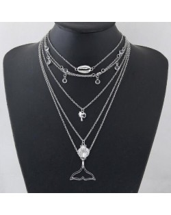 Seashell Coconut Tree and Hanger Pendants Multi-layers Women Fashion Statement Necklace