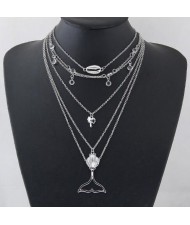 Seashell Coconut Tree and Hanger Pendants Multi-layers Women Fashion Statement Necklace