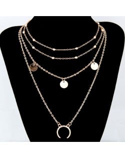 Paillette and Arch Pendant Multiple Layers Alloy Fashion Statement Necklace - Golden