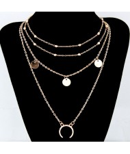 Paillette and Arch Pendant Multiple Layers Alloy Fashion Statement Necklace - Golden