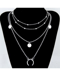 Paillette and Arch Pendant Multiple Layers Alloy Fashion Statement Necklace - Silver
