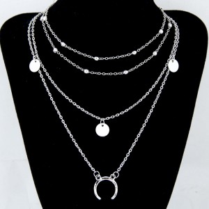 Paillette and Arch Pendant Multiple Layers Alloy Fashion Statement Necklace - Silver
