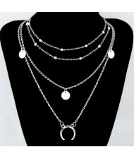 Paillette and Arch Pendant Multiple Layers Alloy Fashion Statement Necklace - Silver
