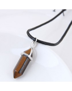 Stone Pencil Stub Pendant High Fashion Rope Statement Necklace - Coffee